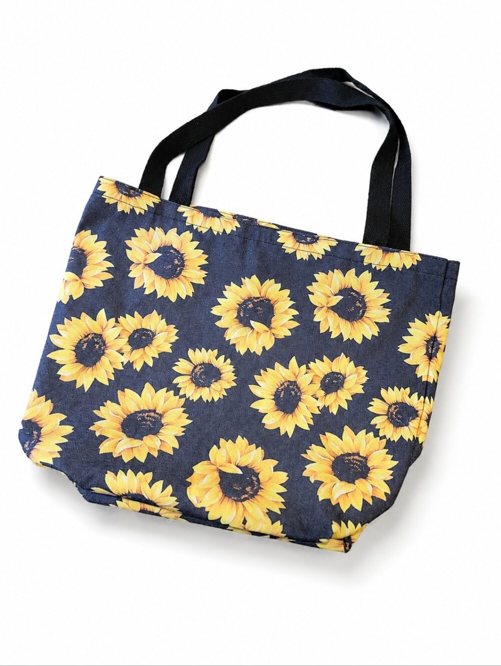 Sunflower Print Black Tote